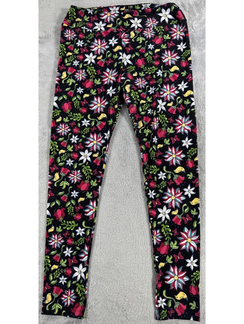 LuLaRoe Multicolor Flower Patterned Leggings Black with Red White Tall & Curvy